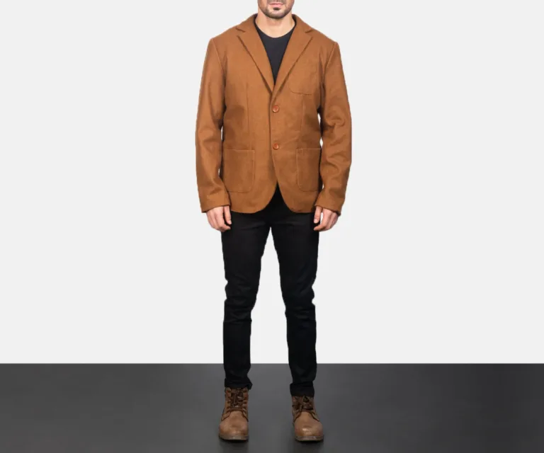 Borges Khaki Wool Blazer — Front Lapel Closure & Button Detail