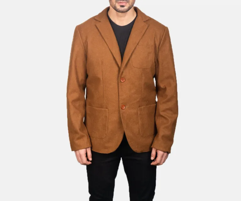 Borges Khaki Wool Blazer — Rear Back View & Tailored Vent Hemline