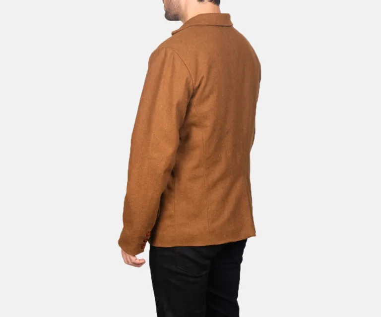 Borges Khaki Wool Blazer — Macro Detail Leather Grain, Stitching & Buttons