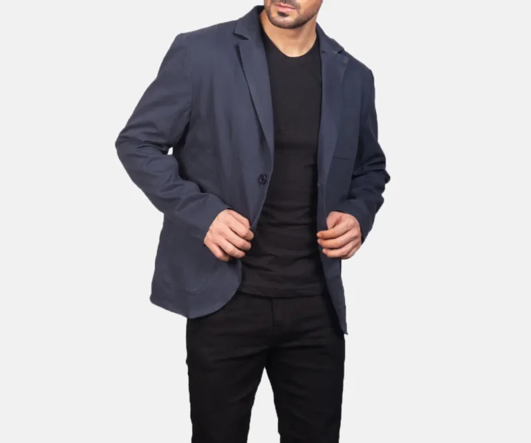 Borges Navy Blue Blazer — Quarter Angle Profile & Contoured Sleeve Detail