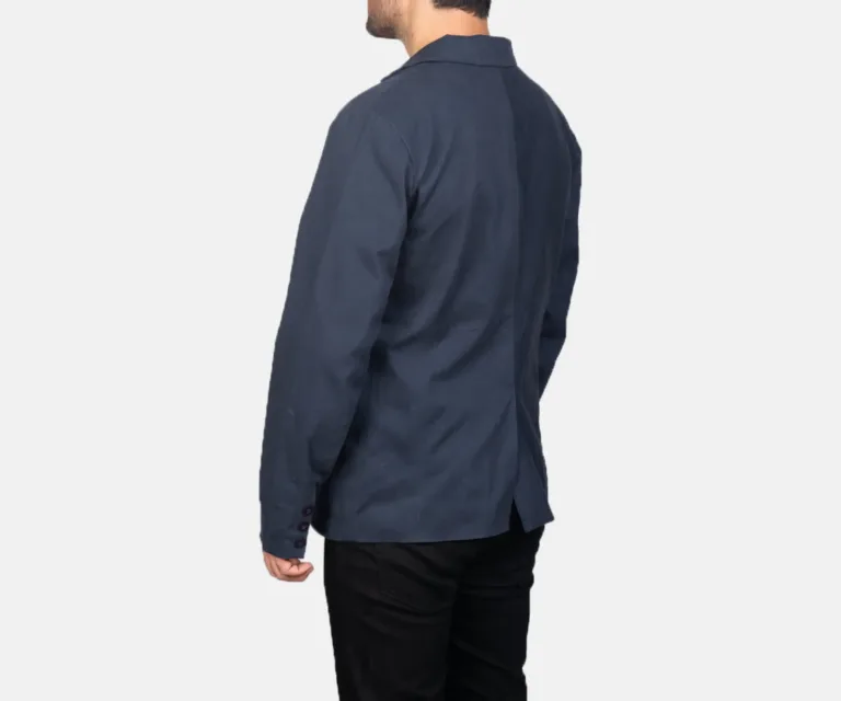 Borges Navy Blue Blazer — Macro Detail Leather Grain, Stitching & Buttons
