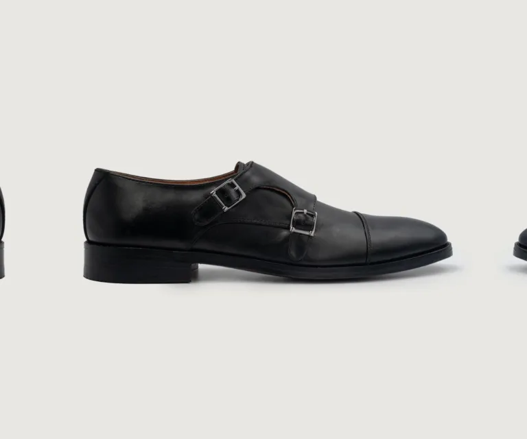 Boston Double Monk Strap Black Leather Shoes Handcrafted Men's Footwear — Three-Quarter Perspective