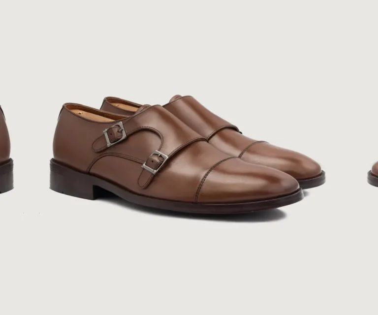 Boston Double Monk Strap Brown Leather Shoes Handcrafted Men's Footwear — Lateral Profile Hero View