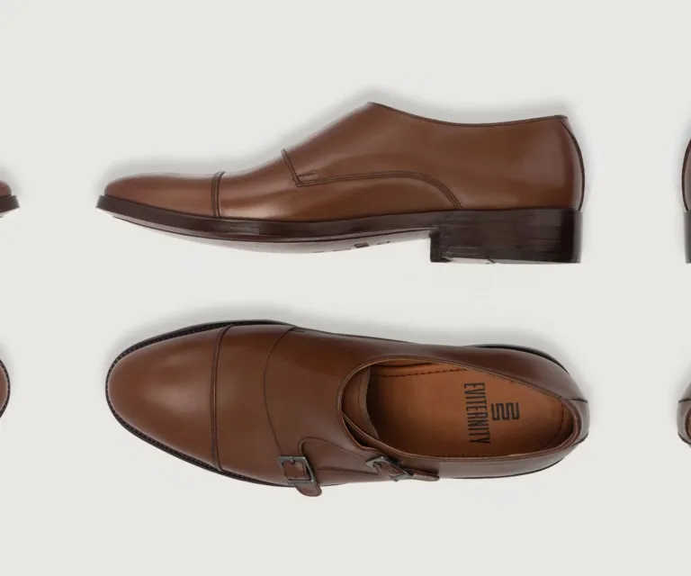 Boston Double Monk Strap Brown Leather Shoes Handcrafted Men's Footwear — Heel Counter & Rear View