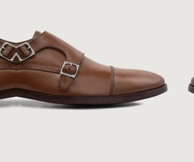 Boston Double Monk Strap Brown Leather Shoes Handcrafted Men's Footwear — Outsole Tread & Seam Craftsmanship
