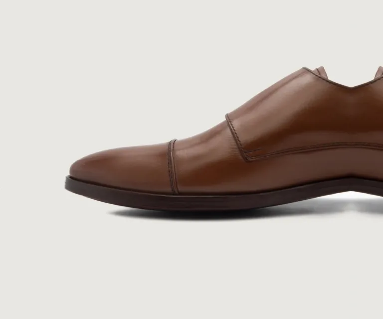 Boston Double Monk Strap Brown Leather Shoes Handcrafted Men's Footwear — Complete Pair Presentation