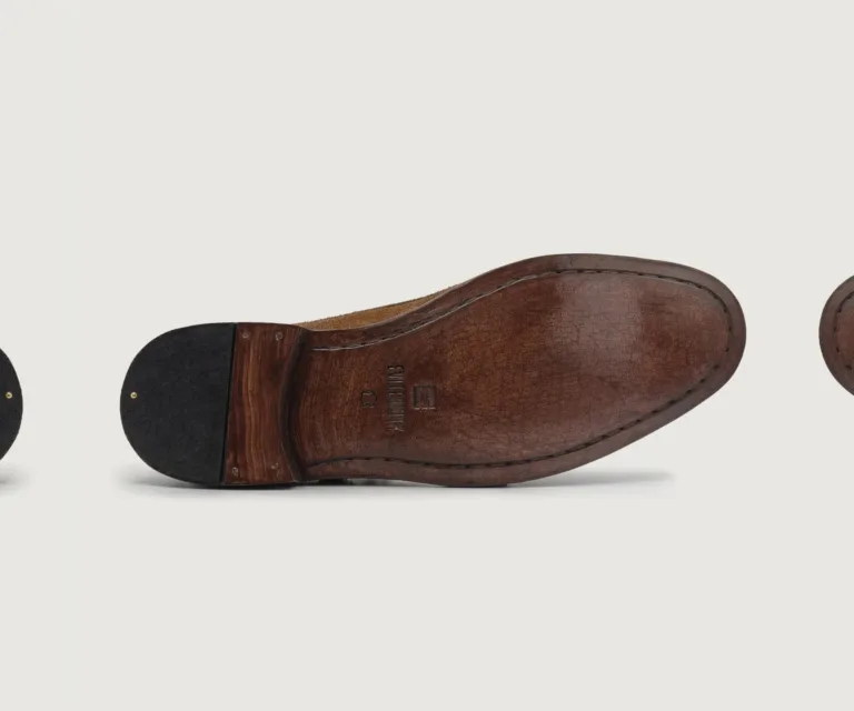 Boston Double Monk Strap Brown Suede Leather Shoes Handcrafted Men's Footwear — Heel Counter & Rear View