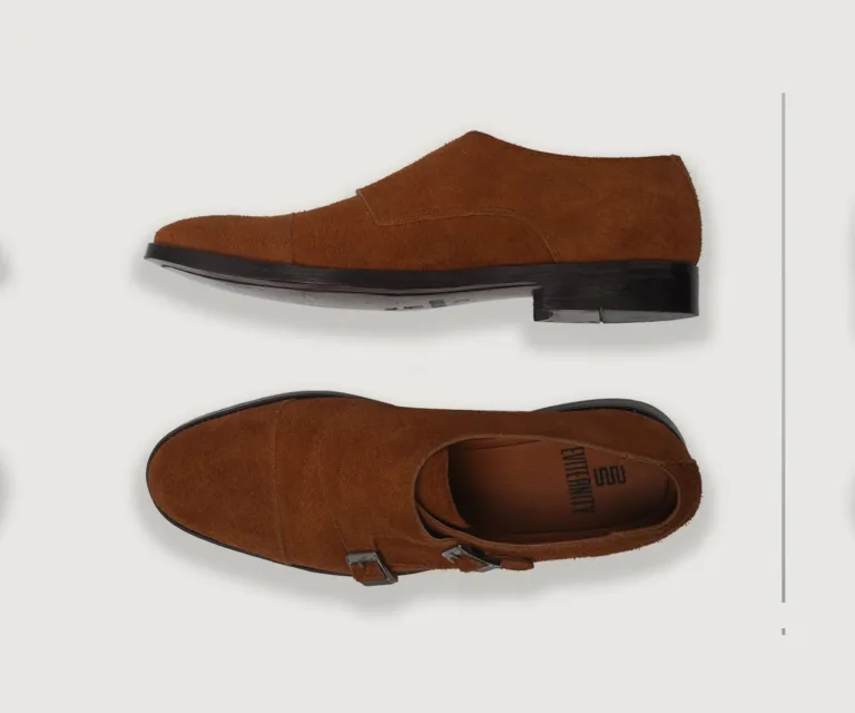 Boston Double Monk Strap Brown Suede Leather Shoes Handcrafted Men's Footwear — Outsole Tread & Seam Craftsmanship