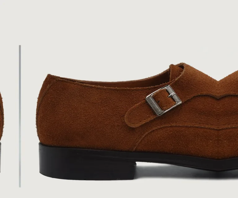 Boston Double Monk Strap Brown Suede Leather Shoes Handcrafted Men's Footwear — Complete Pair Presentation