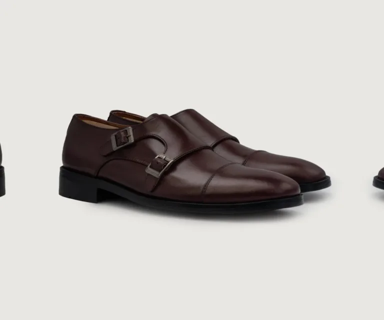 Boston Double Monk Strap Maroon Leather Shoes Handcrafted Men's Footwear — Lateral Profile Hero View