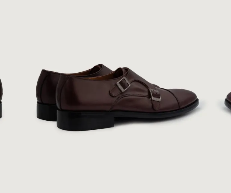 Boston Double Monk Strap Maroon Leather Shoes Handcrafted Men's Footwear — Toe Cap & Vamp Detail