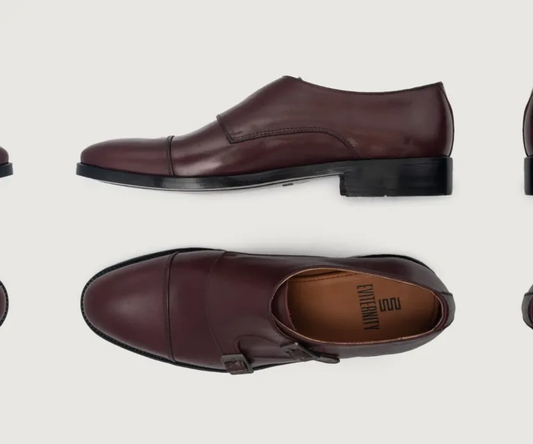 Boston Double Monk Strap Maroon Leather Shoes Handcrafted Men's Footwear — Heel Counter & Rear View