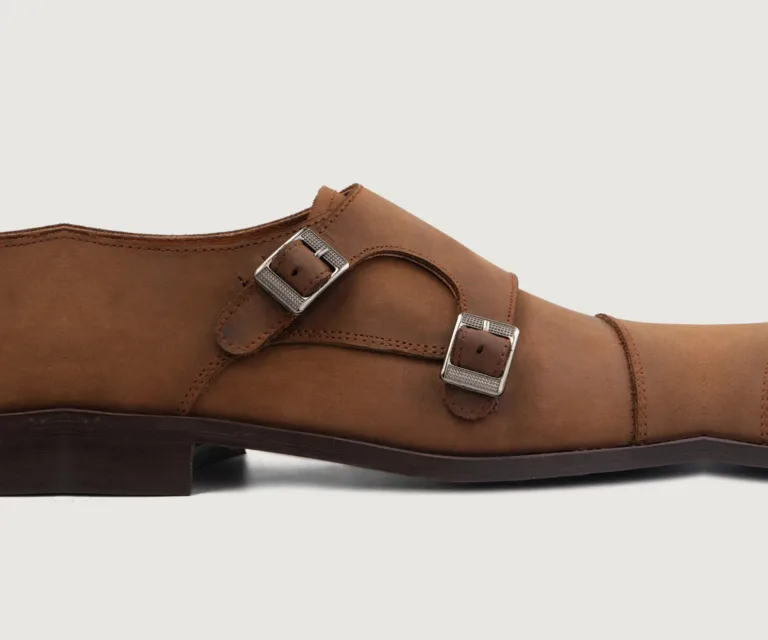 Boston Double Monk Strap Oil Pull-up Brown Leather Shoes Handcrafted Men's Footwear — Complete Pair Presentation