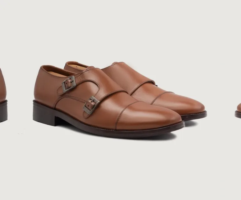Boston Double Monk Strap Tan Leather Shoes Handcrafted Men's Footwear — Lateral Profile Hero View