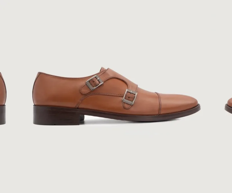 Boston Double Monk Strap Tan Leather Shoes Handcrafted Men's Footwear — Three-Quarter Perspective