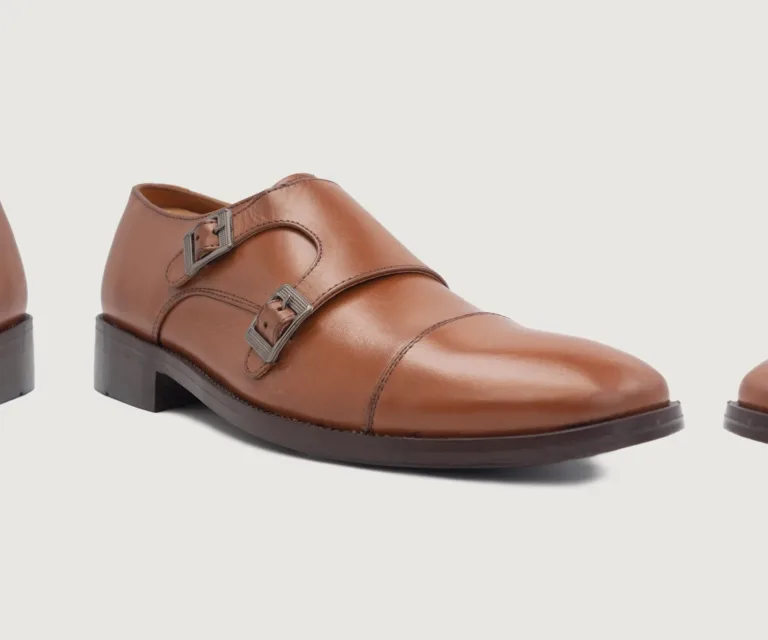Boston Double Monk Strap Tan Leather Shoes Handcrafted Men's Footwear — Outsole Tread & Seam Craftsmanship