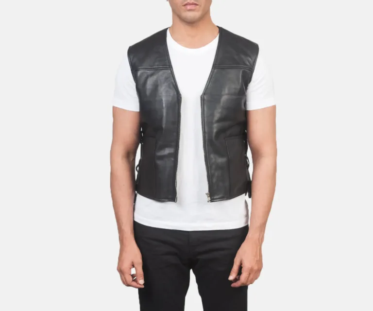 Brandon Black Leather Vest — Front Open Hero Presentation