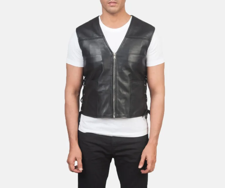 Brandon Black Leather Vest — Rear Back View & Clean Tailored Hemline
