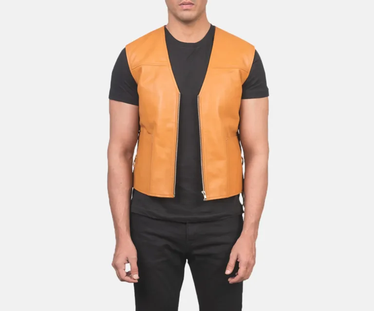 Brandon Tan Brown Leather Vest — Front Open Hero Presentation