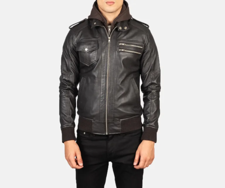 Bravado Brown Hooded Leather Bomber Jacket — view 3