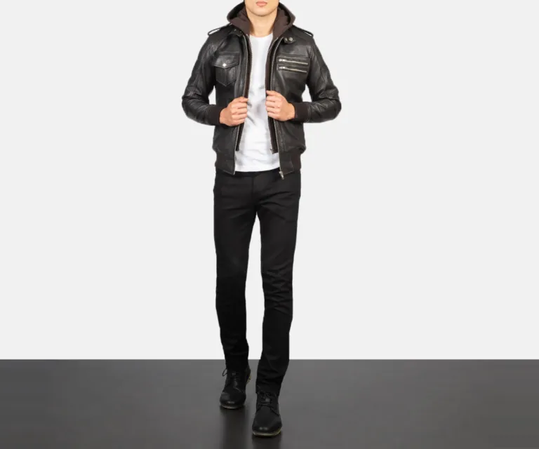 Bravado Brown Hooded Leather Bomber Jacket — view 6
