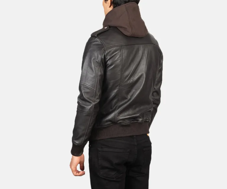 Bravado Brown Hooded Leather Bomber Jacket — view 4