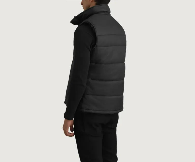 Bryan Black Puffer Vest — Front Close-Up View