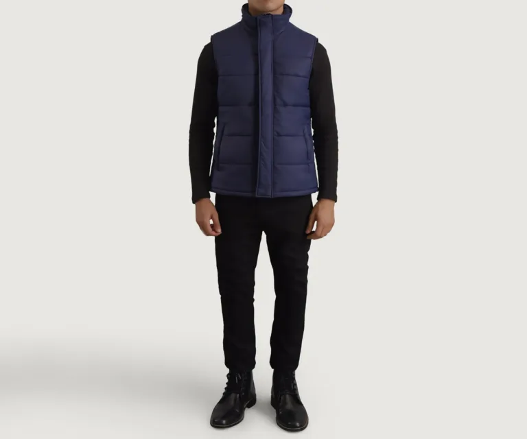 Bryan Blue Puffer Vest — Side Profile View