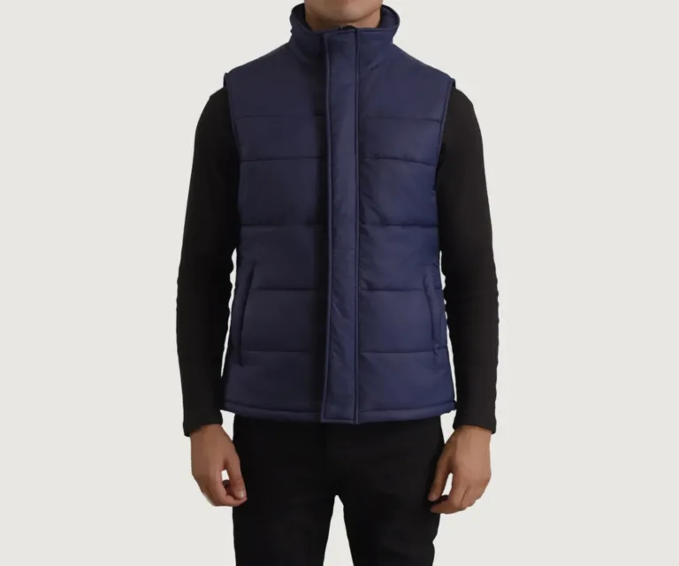 Bryan Blue Puffer Vest — Rear Angle View