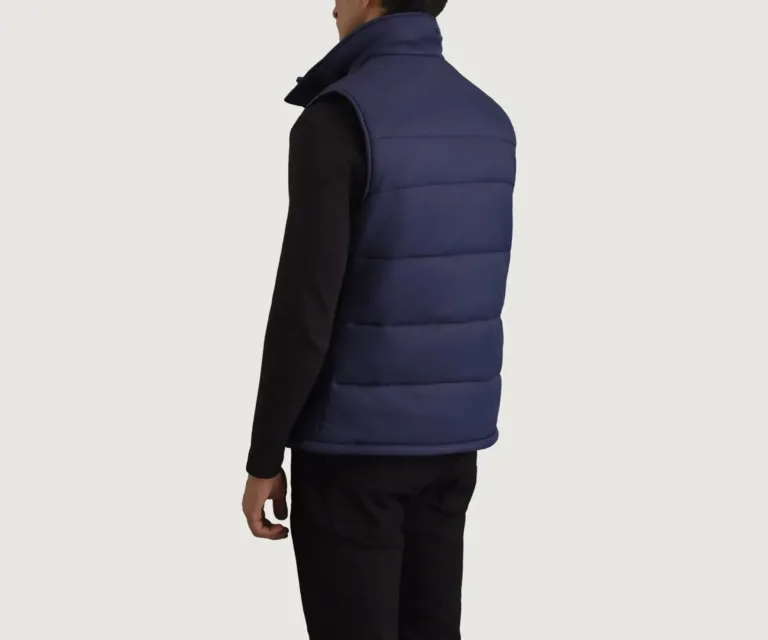 Bryan Blue Puffer Vest — Front Close-Up View