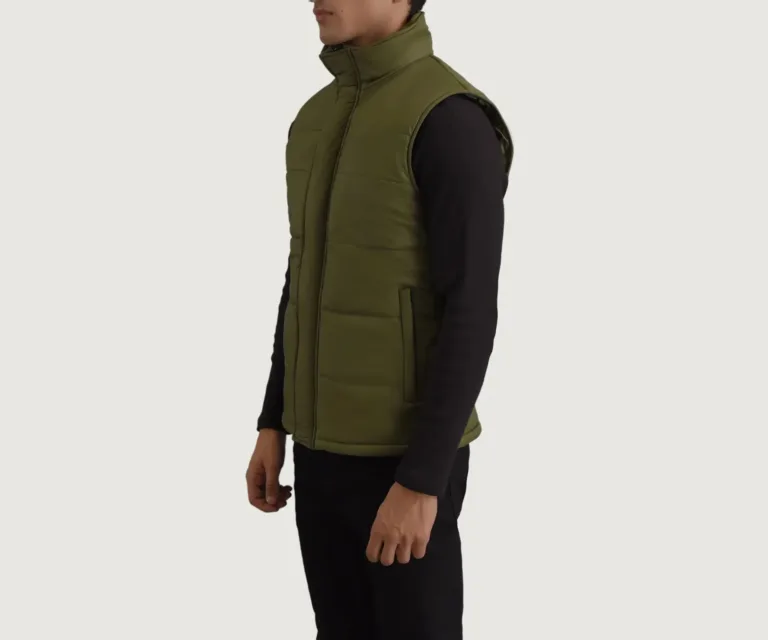 Bryan Green Puffer Vest — Full Body Perspective