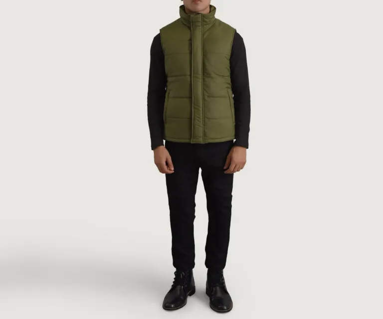 Bryan Green Puffer Vest — Side Profile View