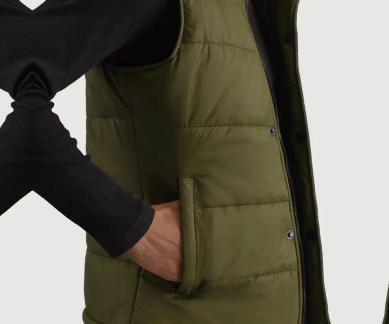 Bryan Green Puffer Vest — Macro Hardware & Fabric Texture