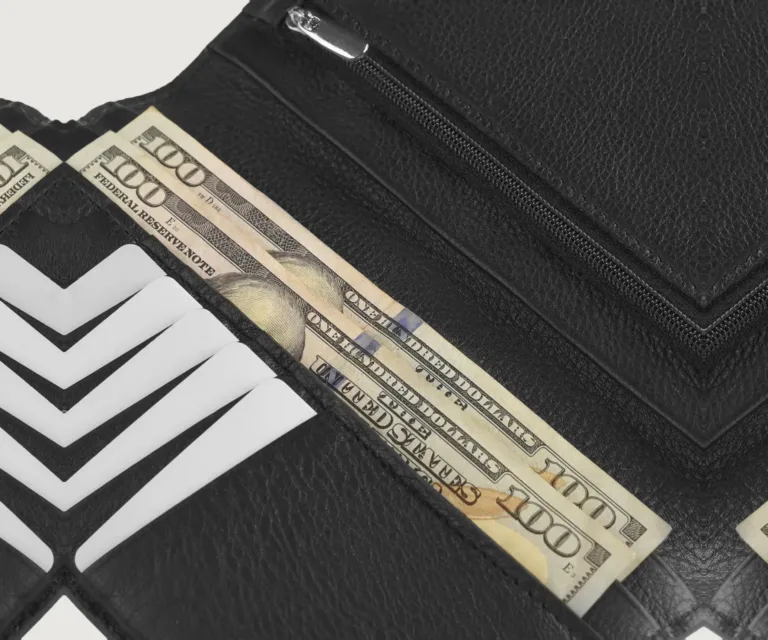 Cameron Black Leather Long Wallet Luxury Handcrafted Leather Accessory / Gift — Burnished Edge Craftsmanship & Slim Profile