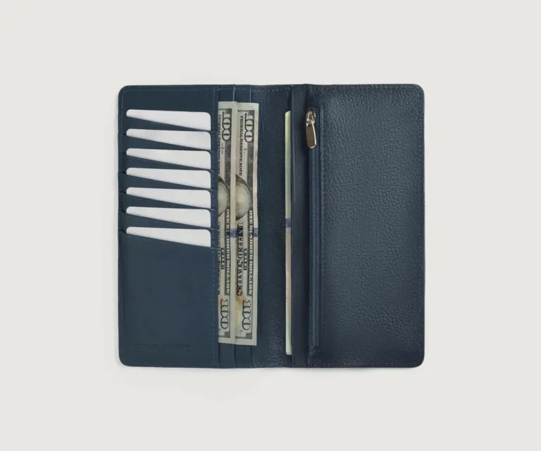 Cameron Blue Leather Long Wallet Luxury Handcrafted Leather Accessory / Gift — Burnished Edge Craftsmanship & Slim Profile