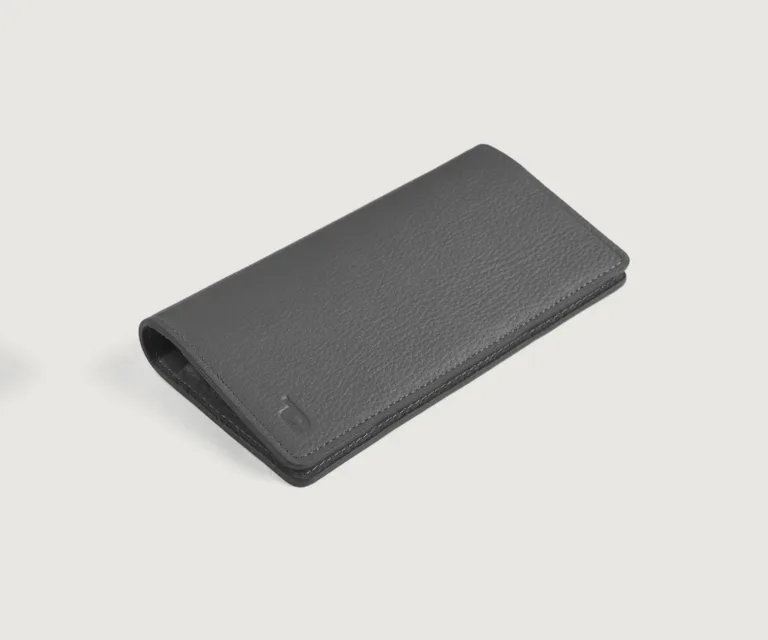 Cameron Grey Leather Long Wallet Luxury Handcrafted Leather Accessory / Gift — Macro Leather Texture & Precision Stitching