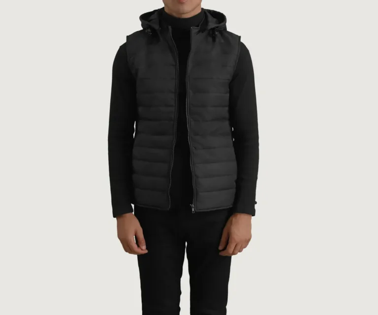 Carlo Black Hooded Puffer Vest — Front Open Hero Presentation
