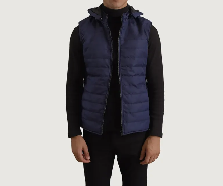 Carlo Blue Hooded Puffer Vest — Front Hero View
