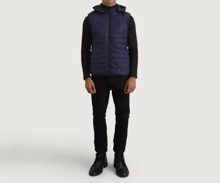 Carlo Blue Hooded Puffer Vest — Side Profile View