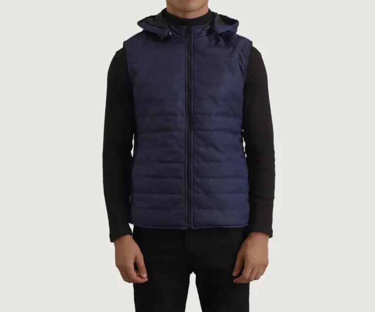 Carlo Blue Hooded Puffer Vest — Rear Angle View