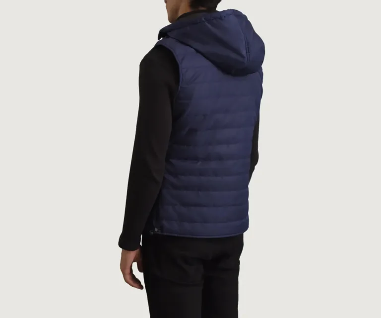 Carlo Blue Hooded Puffer Vest — Front Close-Up View