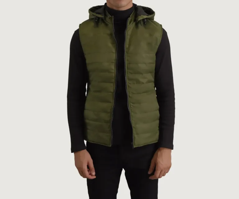 Carlo Green Hooded Puffer Vest — Front Hero View