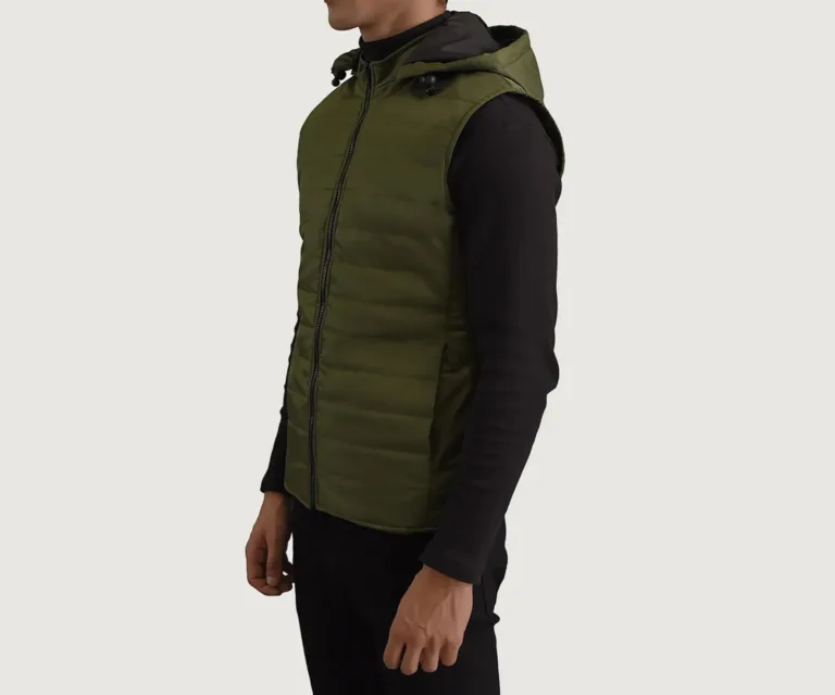 Carlo Green Hooded Puffer Vest — Full Body Perspective