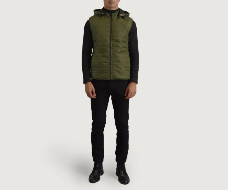 Carlo Green Hooded Puffer Vest — Side Profile View