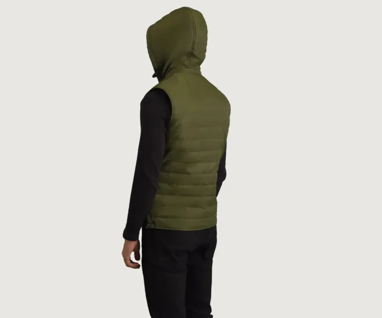 Carlo Green Hooded Puffer Vest — Front Close-Up View
