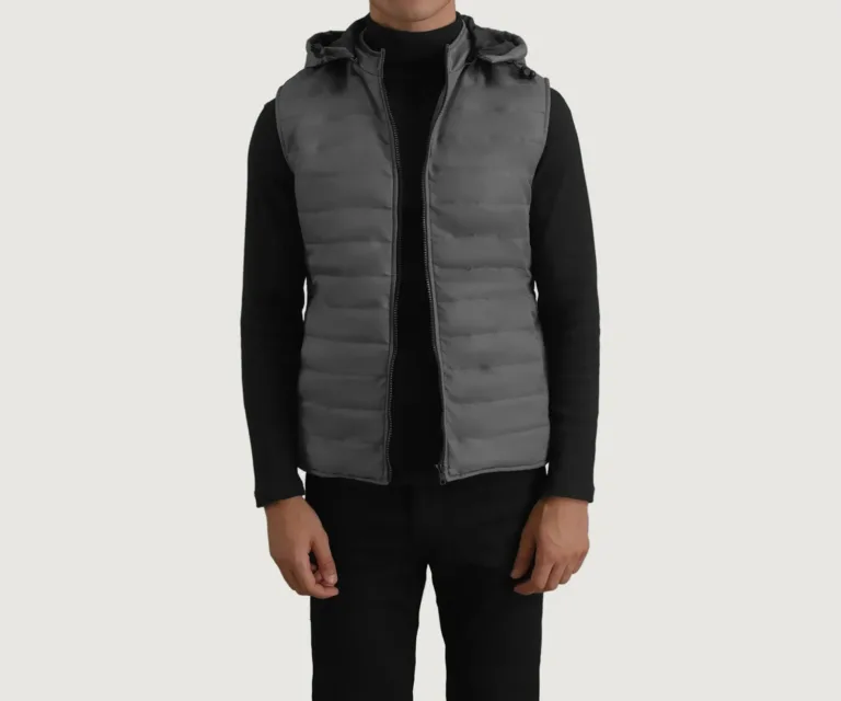 Carlo Grey Hooded Puffer Vest — Front Hero View
