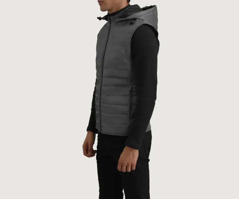 Carlo Grey Hooded Puffer Vest — Full Body Perspective
