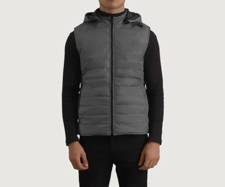 Carlo Grey Hooded Puffer Vest — Rear Angle View