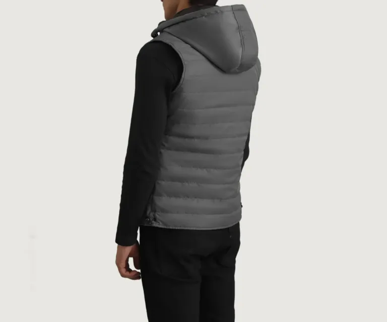 Carlo Grey Hooded Puffer Vest — Front Close-Up View