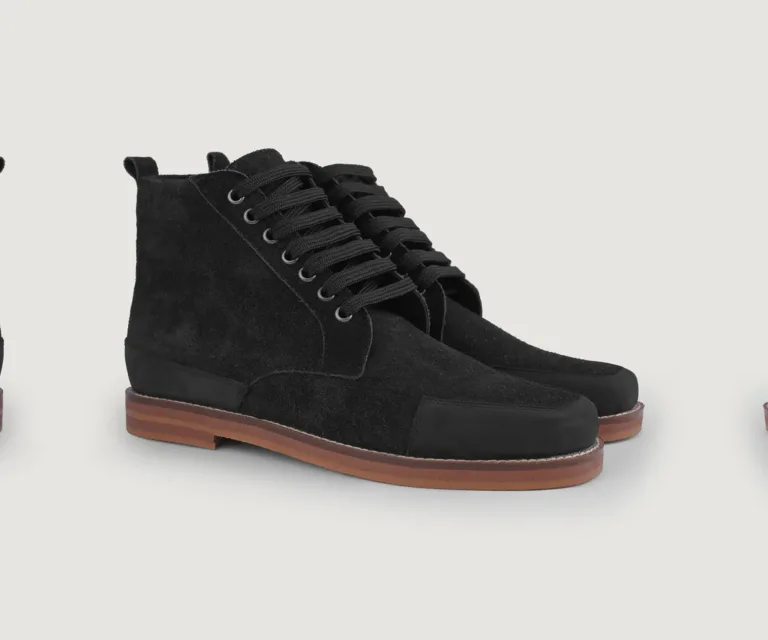 Carnell Moc Toe Black Suede Boots Handcrafted Men's Footwear — Lateral Profile Hero View